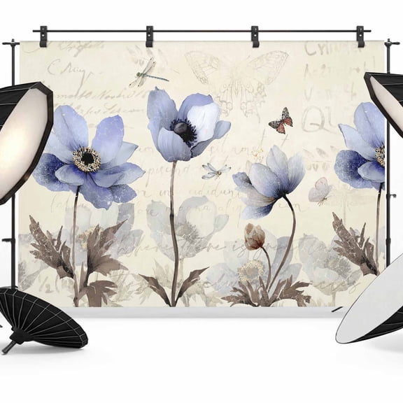 Purple Spring Floral Backdrop for Photography,Fabric Photo Background Backdrop,Vintage Botanical Retro Art Photo Booth Background for Portrait Photoshoot Video Wedding Studio Decoration Banner 7x5ft