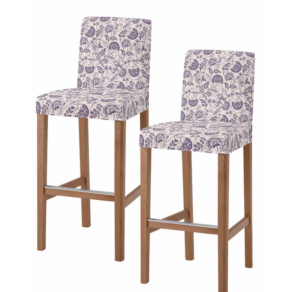Purple Spring Floral Bar Stool Covers Set of 2, Summer Botanical Farmhouse Stretch Washable Bar Chair Covers with Backs, Removable Pub Counter Height Chair Cover for Kitchen Dining Room Cafe