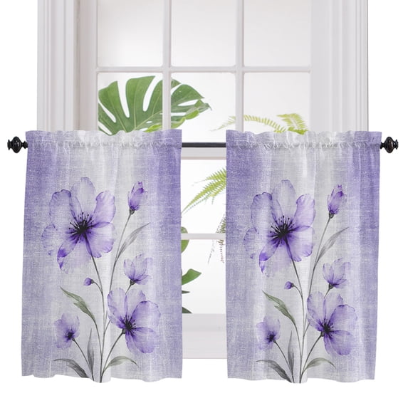 Purple Spring Floral Bathroom Window Curtain, Vintage Luxury Botanical Light Filtering Coffee Kitchen Curtains, Bedroom Living Room Curtains 2 Panel 84"x45"