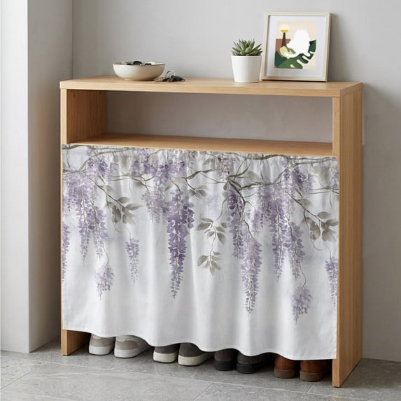 Purple Spring Floral Cabinet Curtain 35"Wx35"L,Dustproof Under Sink Skirt with Self Adhesive Tape,Summer Botanical Weeping Vintage Cabinet Curtain Cover for Kitchen Sink,Bathroom Vanity,Laundry Room