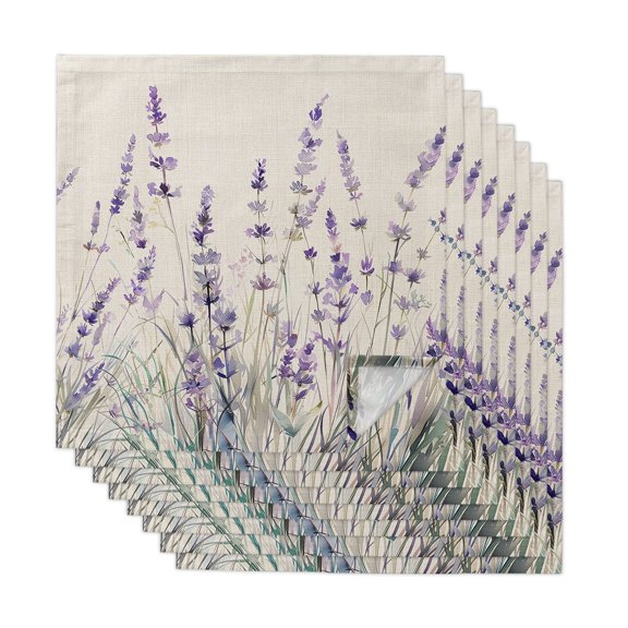 Purple Spring Floral Cloth Napkins, Summer Flowers Botanical Rustic Washable and Reusable Dinner Napkins Set of 8, Table Napkin for Kitchen Party Birthday Wedding Hotel Housewarming 20"x20"