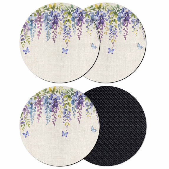 Purple Spring Floral Coasters Set of 4, Absorbent Coasters for Drinks, Butterfly Weeping Watercolor Botanical Coaster for Desk Coffee Table Protection, Home Decor House Warming Gifts 4"