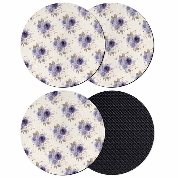 Purple Spring Floral Coasters Set of 4, Absorbent Coasters for Drinks, Farmhouse Flowers Modern Art Coaster for Desk Coffee Table Protection, Home Decor House Warming Gifts 4"