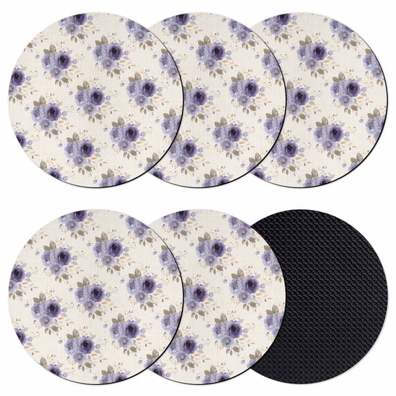 Purple Spring Floral Coasters Set of 6, Absorbent Coasters for Drinks, Farmhouse Flowers Modern Art Coaster for Desk Coffee Table Protection, Home Decor House Warming Gifts 4"