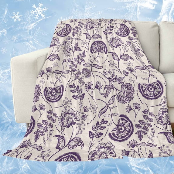 Purple Spring Floral Cooling Blanket, Lightweight Breathable Summer Throw Blanket with Double Sided Cold Effect, Summer Botanical Farmhouse Picnic Beach Blankets Bed Sheet for Hot Sleepers 30"x40"