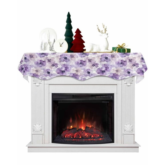 Purple Spring Floral Fireplace Mantel Scarf Table Runner, Summer Botanical Watercolor Winter Garland Mantel Top Tablerunners Dresser Scarves Cover Decorations for Windows Party Living Room 90''x17''