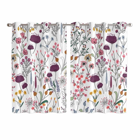 Purple Spring Floral Kitchen Curtains 72 Inch Length, Vintage Botanical Colorful Elegant Grommet Top Bedroom Living Room Curtains, Light Filtering Cafe Curtain Drapes 2 Panels Set 104''x72''