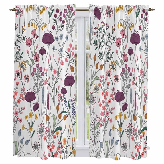 Purple Spring Floral Kitchen Curtains, Vintage Botanical Colorful Elegant Light Filtering Window Curtain Panels, 2Pcs Rod Pocket Window Treatments Set for Living Room Bathroom Bedroom 42x63 Inches