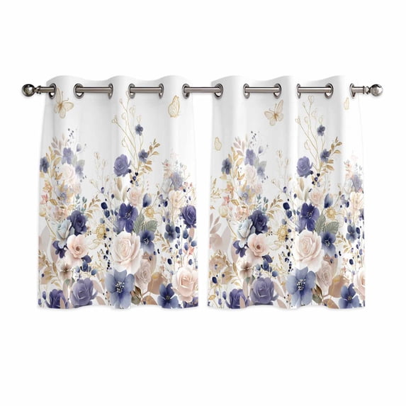 Purple Spring Floral Kitchen Curtains Window Panels, Elegant Pastoral Flowers Watercolor Insulated Window Treatment Curtain, Grommet Curtains for Bedroom/Living Room/Bathroom, 2 Piece 42"Wx54"L