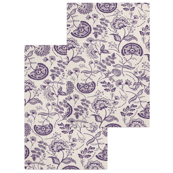 Purple Spring Floral Kitchen Dish Towels for Drying Dishes Set of 2, Summer Botanical Farmhouse Waffle Weave Microfiber Hand Tea Bathroom Towels Quick Dry & Absorbent Towel 15.7x23.6
