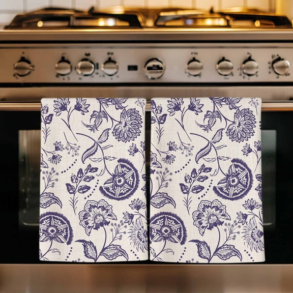 Purple Spring Floral Kitchen Towels Set of 1, Summer Botanical Farmhouse Absorbent Dish Towels for Kitchen, Microfiber Hand Towel, Quick Drying Tea Towel for Cleaning Decorative Dishcloths