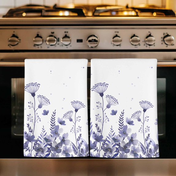 Purple Spring Floral Kitchen Towels Set of 3, Watercolor Elegant Pastoral Flowers Absorbent Dish Towels for Kitchen, Microfiber Hand Towel, Quick Drying Tea Towel for Cleaning Decorative Dishcloths