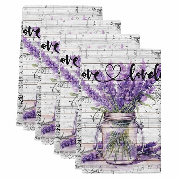 Purple Spring Floral Kitchen Towels Set of 4, Lavender Vintage Summer Botanical Soft Microfiber Dish Towels, Absorbent Quick-Dry Washable Dishcloths for Kitchen Cleaning, Drying Dishes, 18x28 Inches