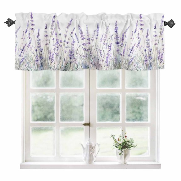 Purple Spring Floral Kitchen Valances for Windows 42x12 Inch Kitchen Curtains Valances Rod Pocket Summer Flowers Botanical Bathroom Window Valances for Window Treatment Decor