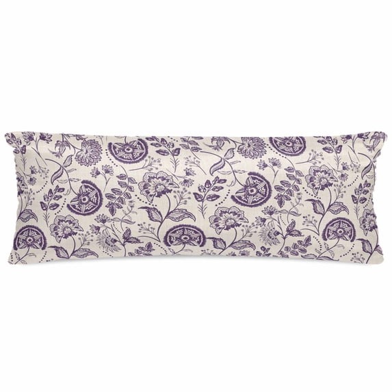 Purple Spring Floral Pillow Cases Body Size, Smooth Satin Pillowcase for Hair and Skin, Summer Botanical Farmhouse Decorative Cooling Bed Pillow Covers with Zipper, 20x54 Inches