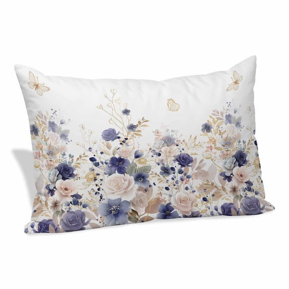 Purple Spring Floral Pillow Covers, Linen Long Throw Pillow Case, Elegant Pastoral Flowers Watercolor Holiday Pillow Protector Decorative Cushion Cover for Living Room/Bedroom 20" x 36"