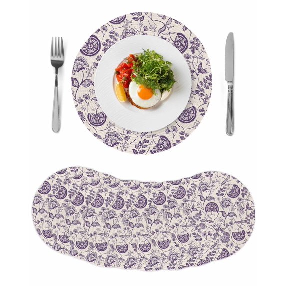 Purple Spring Floral Round 13 Inch Placemats Set of 8, Summer Botanical Farmhouse HeatResistant Non Slip Place Mats for Dining Table, Wipeable Braided Kitchen Table Mats for Housewarming