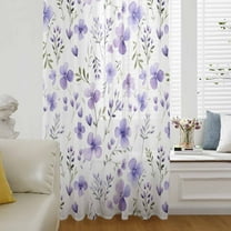 Purple Spring Floral Semi Sheer Curtains Drapes for Living Room, Bedroom, French Doors Window 84 Inches Long, Pastoral Botanical Watercolor Rod Pocket Chiffon Curtain Drapery Voile Draperies Panel