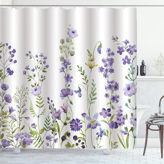 Purple Spring Floral Shower Curtain Lilac Lavender Wisteria Flower Plant Shower Curtains for Bathroom Waterproof Polyester Fabric Bathroom Curtain with Plastic Hooks 72"W x 84"L (Pack of 1)
