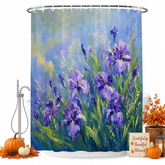Purple Spring Floral Shower Curtain Set - 48" x 72" Washable Bathtub Curtain with 12 Hooks, Elegant Garden Aesthetic Waterproof Fabric Stall Shower Curtains for Bathroom/Bathtub Décor
