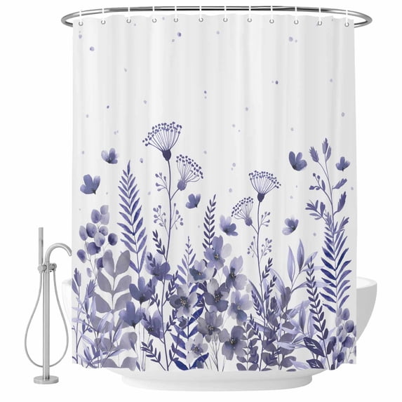 Purple Spring Floral Shower Curtain, Waterproof Shower Curtains for Bathroom, Watercolor Elegant Pastoral Flowers Washable Fabric Bathtub Curtain Set Bath Decor with 12 Hooks Stall 36"x72"