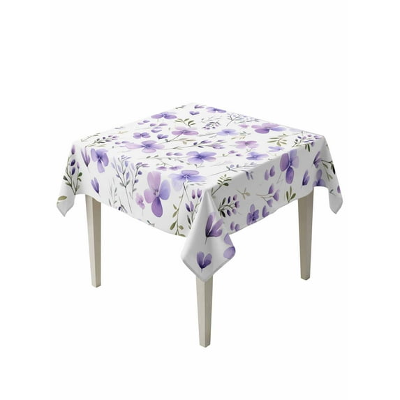 Purple Spring Floral Suqare Tablecloth - 60 x 60 Inch, Pastoral Botanical Watercolor Waterproof & StainResistant Tablecloth, Washable Oil-proof Table Cover for Dining/Party/Wedding/Camping/Buffet