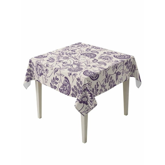Purple Spring Floral Table Cloth, Summer Botanical Farmhouse Waterproof Tablecloth for Square Tables, Reusable Washable Fabric Table Cover for Restaurant Kitchen Dining Tables 60"x60"