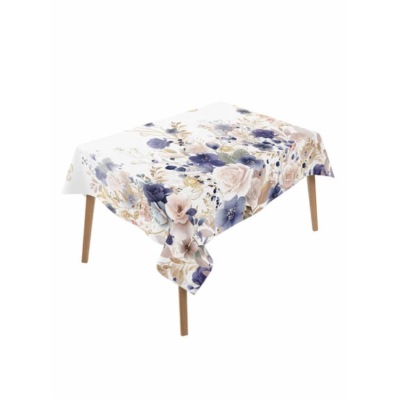 Purple Spring Floral Table Cloth, Waterproof Tablecloth for Rectangle Tables, Elegant Pastoral Flowers Watercolor Reusable Washable Fabric Table Cover for Restaurant Kitchen Dining Tables 60"x84"
