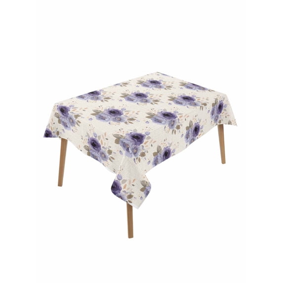 Purple Spring Floral Table Cloth, Waterproof Tablecloth for Rectangle Tables, Farmhouse Flowers Modern Art Reusable Washable Fabric Table Cover for Restaurant Kitchen Dining Tables 60"x84"