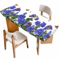 thumbnail image 1 of Purple Spring Floral Table Cloths for 8 Foot Rectangle Tables, Butterfly Farmhouse Patio Waterproof Elastic Fitted Tablecloths, Washable Rectangular Table Cover for Camping, 1 of 8