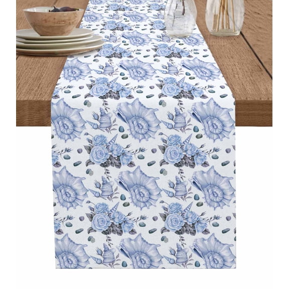 Purple Spring Floral Table Runner Cotton Linen 90 Inch Holiday Dresser Scarves, Watercolor Roses Pastoral Tablerunner for Kitchen Coffee Dining Bedroom Home Living Room Dinner Scarf Décor 13''x90''