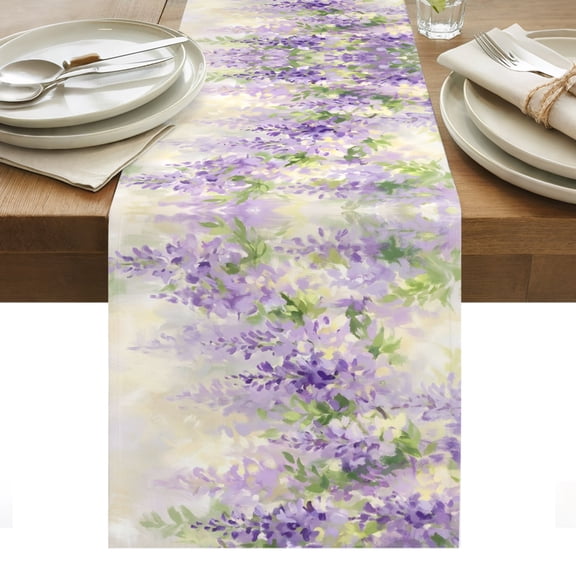 Purple Spring Floral Table Runner Elegant Pastoral Flowers Leaves Tablerunners 13 x 36 Inch, Table Decorations Tabletop Scarf for Summer Gathering Holiday Farmhouse Kitchen Dining Decor