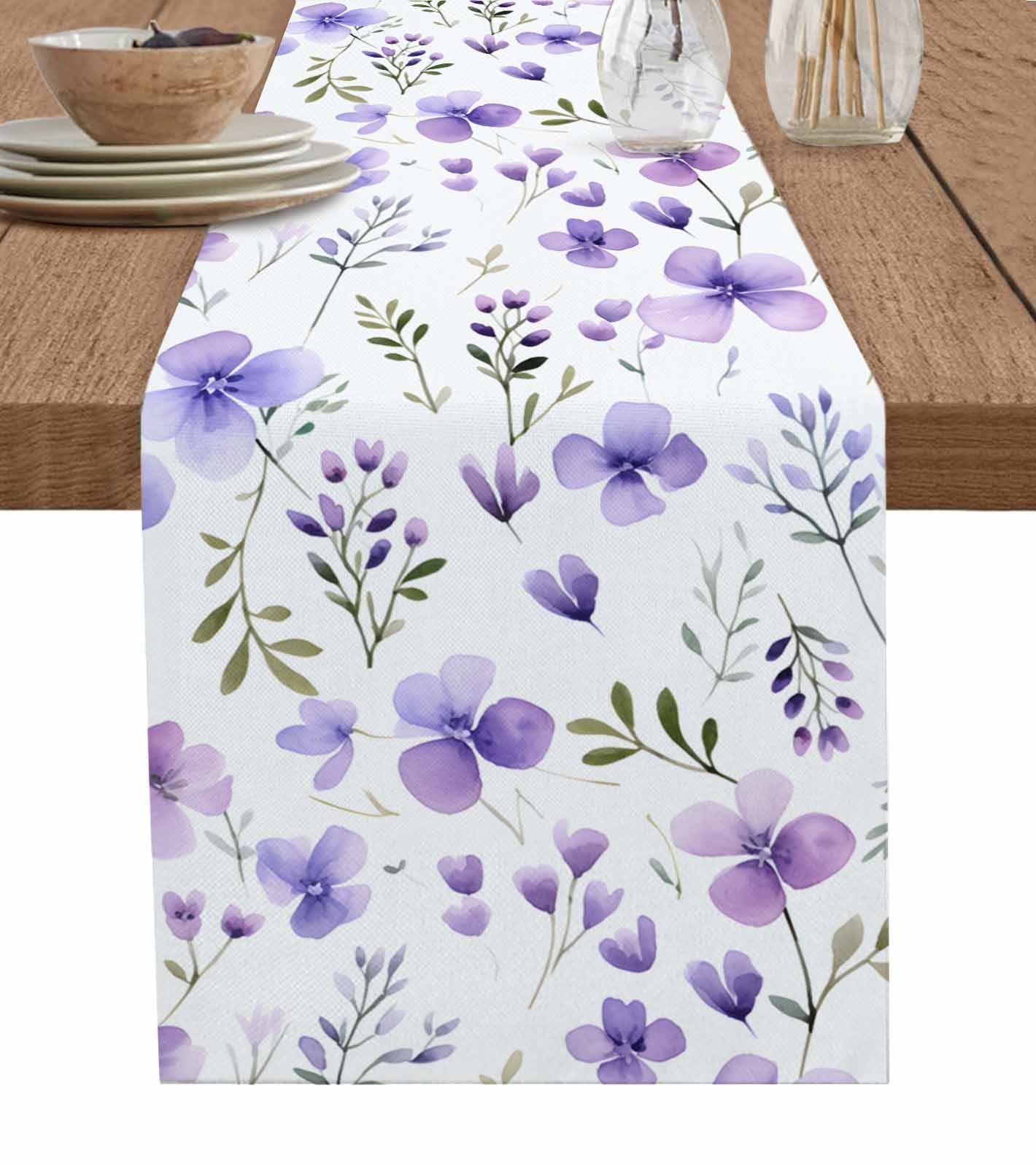 Purple Spring Floral Table Runner Pastoral Botanical Watercolor ...