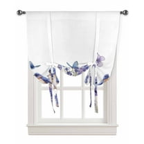 Purple Spring Floral Tie Up Curtains for Kitchen Bathroom Bedroom Windows 45 Inch Length, Watercolor Summer Birds Butterfly Balloon Drape Curtains Shade Rod Pocket Drapery Curtain Panel, 34"x45"