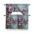 thumbnail image 1 of Purple Spring Flowers Kitchen Curtains Swag Valance and Tier Curtains Set 24 Inch Length, Retro Blue Mottled Wall Pastoral Rod Pocket Drape Panels Pair Swag Curtain for Bathroom/Cafe/Window, 1 of 6