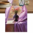 thumbnail image 1 of Purple Spring Flowers Table Runner, Modern Abstract Chic Oil Painting Washable Cotton Linen Table Runners 60 Inches Long, Dresser Scarf Runner for Coffee/TV Stands/Kitchen/Cabinets 13''x60'', 1 of 9