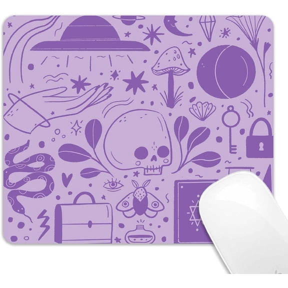 Purple Square Mouse Pad, Goth Mysterious Elements Mouse Pad, Skull Hippie Mousepad for Kids Girls, Anti-Slip Rubber Mousepad for Computer & Laptop, 9x8 inch