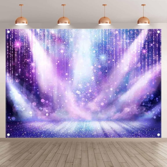 Purple Stage Backdrop Light Purple Glitter Birthday Background for Boys Girls Spotlight Bokeh Birthday Party Decorations Banner Supplies Photo Booth Props