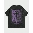 thumbnail image 1 of Purple Star Cross Graphic Print Vintage Oversized Washed High Street Grunge Y2K Short Sleeve Crewneck Cotton Unisex Men's Women's Tee Shirt, 1 of 5