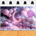 thumbnail image 1 of Purple Star Night Baby Shower Backdrop Purple Hot Air Balloon Girl 1st Birthday Party Decorations Banner Dreamy Moon Purple Clouds Wedding Anniversary Newborn Birthday Photography Background, 1 of 4