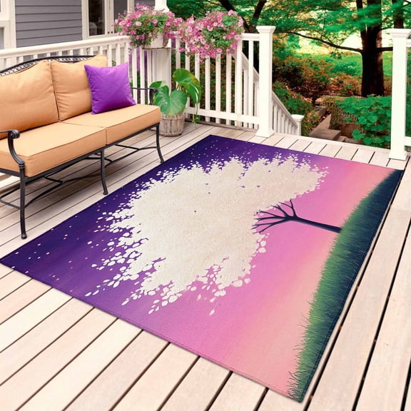 Purple Star Sky Outdoor Rug 4x6 Ft, Non Slip Washable Area Rug, Tree Retro Abstract Watercolor Art Patio Rugs Carpet Runner, Large Floor Mat for Indoor/Outdoor Deck Porch Camping