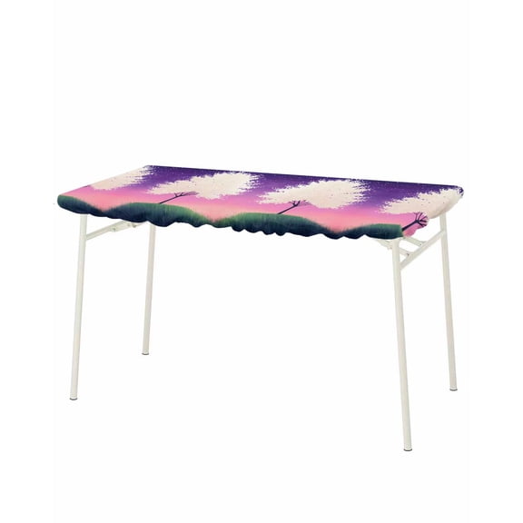 Purple Star Sky Rectangle Tablecloth, Waterproof Elastic Fitted Table Covers for 8 Foot Tables, 32x96inch Decorative Tablecloths for Picnic, Camping, Outdoor, Tree Retro Abstract Watercolor Art