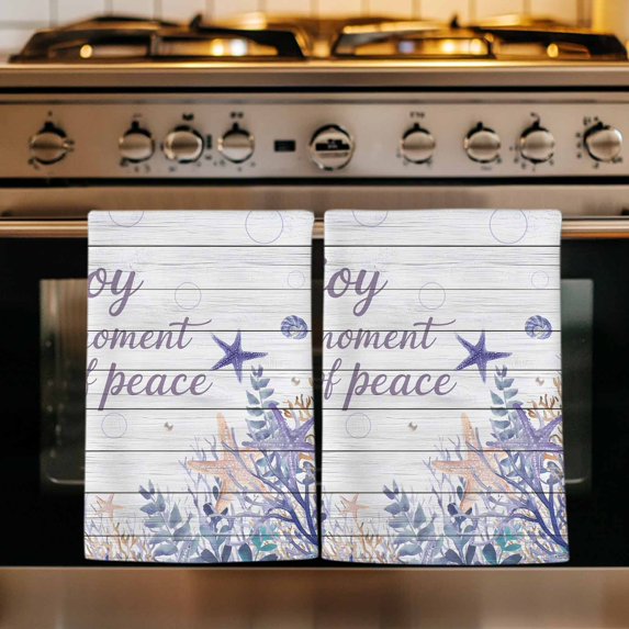Purple Starfish Coastal Kitchen Towels Set of 3, Nautical Coral Ocean Wooden Absorbent Dish Towels for Kitchen, Microfiber Hand Towel, Quick Drying Tea Towel for Cleaning Decorative Dishcloths