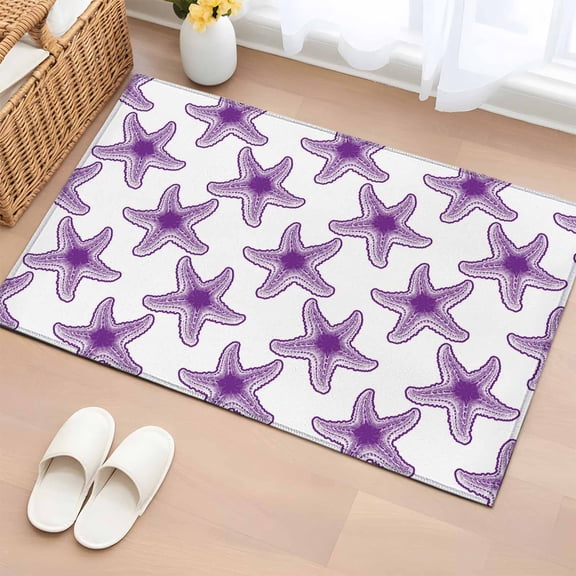 Purple Starfish Entryway Rug 2'x3'&nbsp; Non Slip Front Door Mats, Summer Ocean Sea Coastal Marine Lifes Entrance Rugs Indoor Outdoor Carpet, Washable Floor Mats Small Area Rug for Bedroom Kitchen