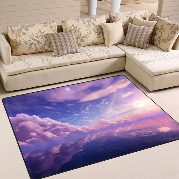 Purple Starry Sky Area Rug Washable 80 x 58 Floor Carpet Mat Non Slip for Bedroom Living Room Home Decor