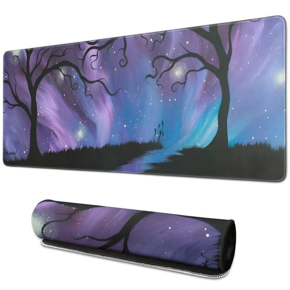 Purple Starry Sky and Dead Trees mouse Padswaterproofnon Slip for Office Home Work GamingmousematRubber Base Mousepad with Stitched Edges 31.5x11.8inches