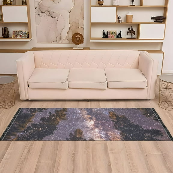 Purple Starry Sky Runner Rug Non-Slip Area Rugs Linen Washable Non Shedding for Kitchen Bedroom Carpet