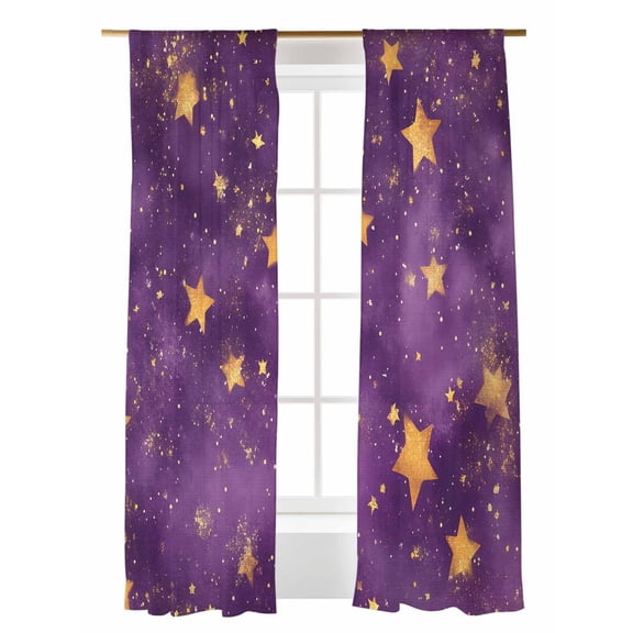 Purple Starry Sky Sheer Curtains 2 Panels Set Star Galaxy Fantasy Romantic Lihgt Filtering Rod Pocket Voile Drape, Semi Sheer Window Curtains for Bedroom Living Room, 52"x108"
