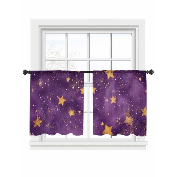Purple Starry Sky Sheer Curtains 45 Inch Long 2 Panels, Star Galaxy Fantasy Romantic Light Filtering Rod Pocket Semi Sheer Curtains, Sheer Voile Drapes for Living Room Bedroom, 52"x45"