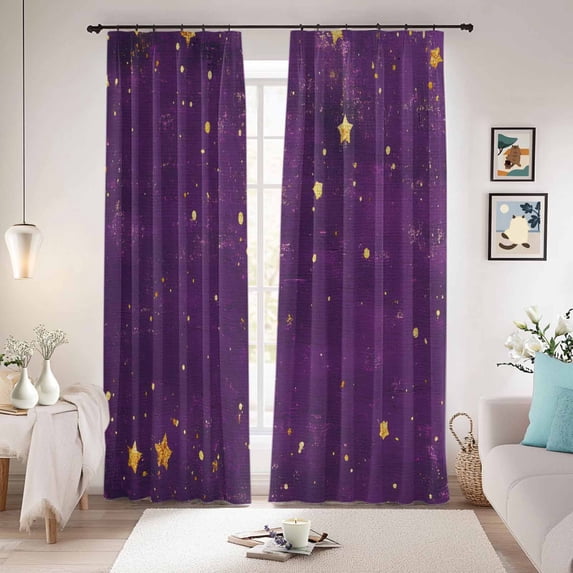 Purple Starry Sky Star Blackout Curtains for Bedroom/Living Room, Pinch Pleated Black Out Curtains, Vintage Stars Yellow Room Darkening Window Drapes with Hooks 2 Panels, 39"x70"